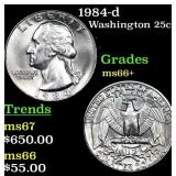 1984-d Washington Quarter 25c Graded ms66+ BY SEGS
