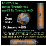 BU Shotgun Jefferson 5c roll, 1997-d 40 pcs Bank $