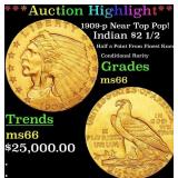 1909-p Gold Indian Quarter Eagle Near Top Pop! $2