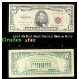 1963 $5 Red Seal United States Note Grades xf