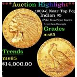 1909-d Gold Indian Half Eagle Near Top Pop! $5 GEM