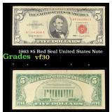 1963 $5 Red Seal United States Note Grades vf++