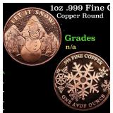 1oz .999 Fine Copper Bullion Round - Let it Snow S