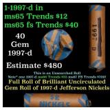 BU Shotgun Jefferson 5c roll, 1997-d 40 pcs Bank $