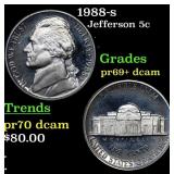 1988-s Proof Jefferson Nickel 5c Grades GEM++ Proo