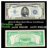 1934 $5 Blue Seal Silver Certificate Grades Choice