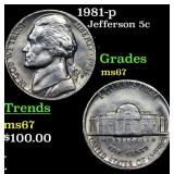 1981-p Jefferson Nickel 5c Grades GEM++ Unc