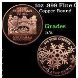 1oz .999 Fine Copper Bullion Round - Merry Christm