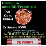 BU Shotgun Lincoln 1c roll, 1986-d 50 pcs Bank Wra