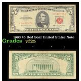 1963 $5 Red Seal United States Note Grades vf+