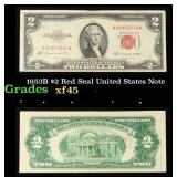 1953B $2 Red Seal United States Note Grades xf+