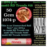 BU Shotgun Lincoln 1c roll, 1974-p 50 pcs Bank Wra