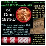 BU Shotgun Lincoln 1c roll, 1974-d 50 pcs Dunbar W