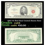 1963 $5 Red Seal United States Note Grades Choice