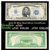1934 $5 Blue Seal Silver Certificate Grades xf