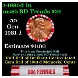 BU Shotgun Lincoln 1c roll, 1981-d 50 pcs Bank Wra