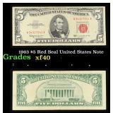 1963 $5 Red Seal United States Note Grades xf