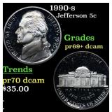1990-s Proof Jefferson Nickel 5c Grades GEM++ Proo