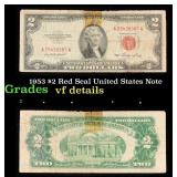 1953 $2 Red Seal United States Note Grades vf deta