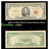 1963 $5 Red Seal United States Note Grades vf+