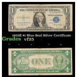 1935E $1 Blue Seal Silver Certificate Grades vf+