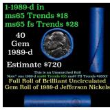 BU Shotgun Jefferson 5c roll, 1989-d 40 pcs Bank $