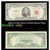 1963 $5 Red Seal United States Note Grades vf++