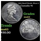 1965 Small Beads, Blunt 5 Canada Dollar 1 Grades S