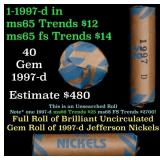 BU Shotgun Jefferson 5c roll, 1997-d 40 pcs Bank $