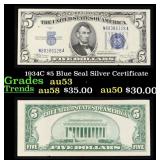 1934C $5 Blue Seal Silver Certificate Grades Selec