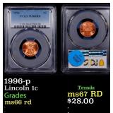 1996-p Lincoln Cent 1c ms66 rd PCGS