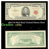 1963 $5 Red Seal United States Note Grades vf++