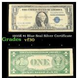 1935E $1 Blue Seal Silver Certificate Grades vf++