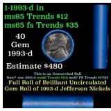 BU Shotgun Jefferson 5c roll, 1993-d 40 pcs Bank $