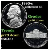 1990-s Proof Jefferson Nickel 5c Grades GEM++ Proo