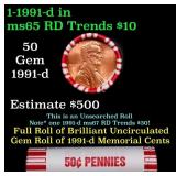 BU Shotgun Lincoln 1c roll, 1991-d 50 pcs Bank Wra