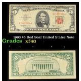 1963 $5 Red Seal United States Note Grades xf