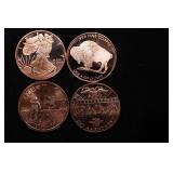 Group of Four 1oz .999 Fine Copper Bullion Rounds