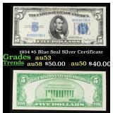 1934 $5 Blue Seal Silver Certificate Grades Select
