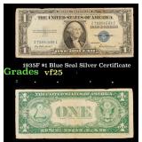 1935F $1 Blue Seal Silver Certificate Grades vf+