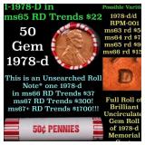 BU Shotgun Lincoln 1c roll, 1978-d 50 pcs Bank Wra