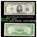 1934 $5 Blue Seal Silver Certificate Grades Choice