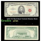 1963 $5 Red Seal United States Note Grades xf+