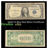 1935C $1 Blue Seal Silver Certificate Grades vf+