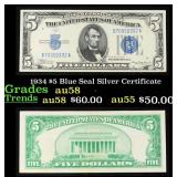 1934 $5 Blue Seal Silver Certificate Grades Choice