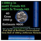 BU Shotgun Jefferson 5c roll, 1986-p 40 pcs Bank $