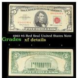 1963 $5 Red Seal United States Note Grades xf deta