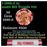 BU Shotgun Lincoln 1c roll, 1986-d 50 pcs Bank Wra