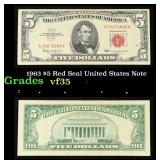 1963 $5 Red Seal United States Note Grades vf++