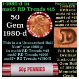 BU Shotgun Lincoln 1c roll, 1980-d 50 pcs Bank Wra